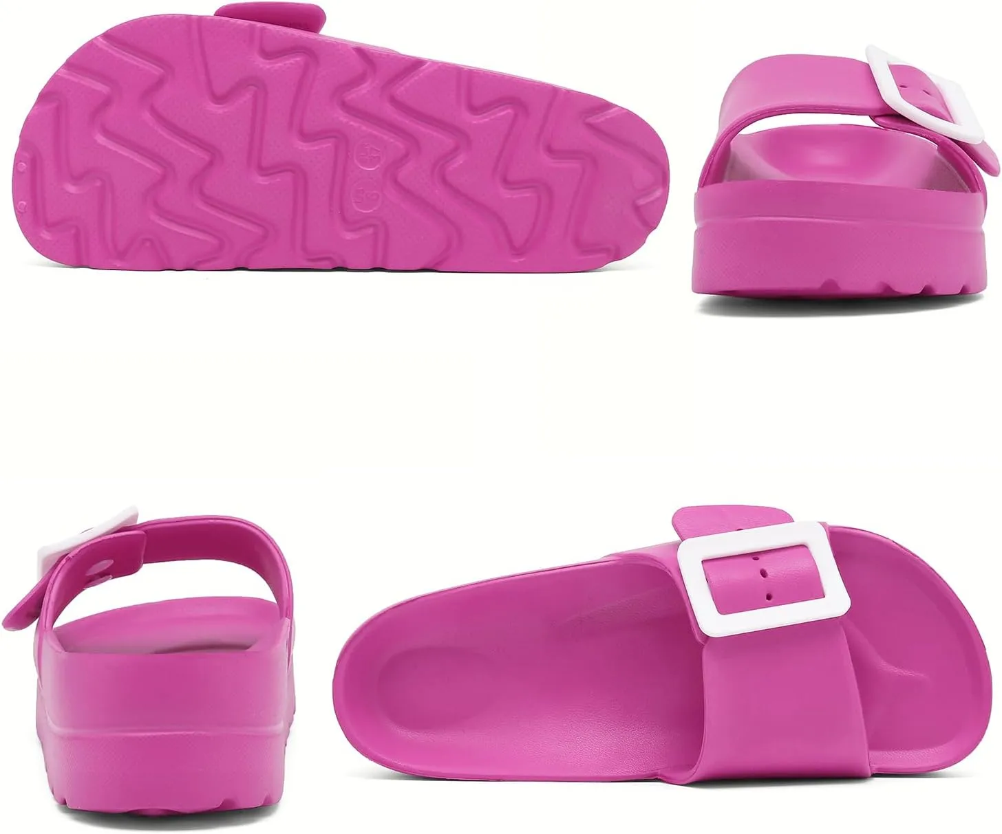 Womens Platform Sandals with Arch Support, Adjustable Buckle Beach Sandal Woman Comfort Lightweight Ultra Cushion EVA Slides
