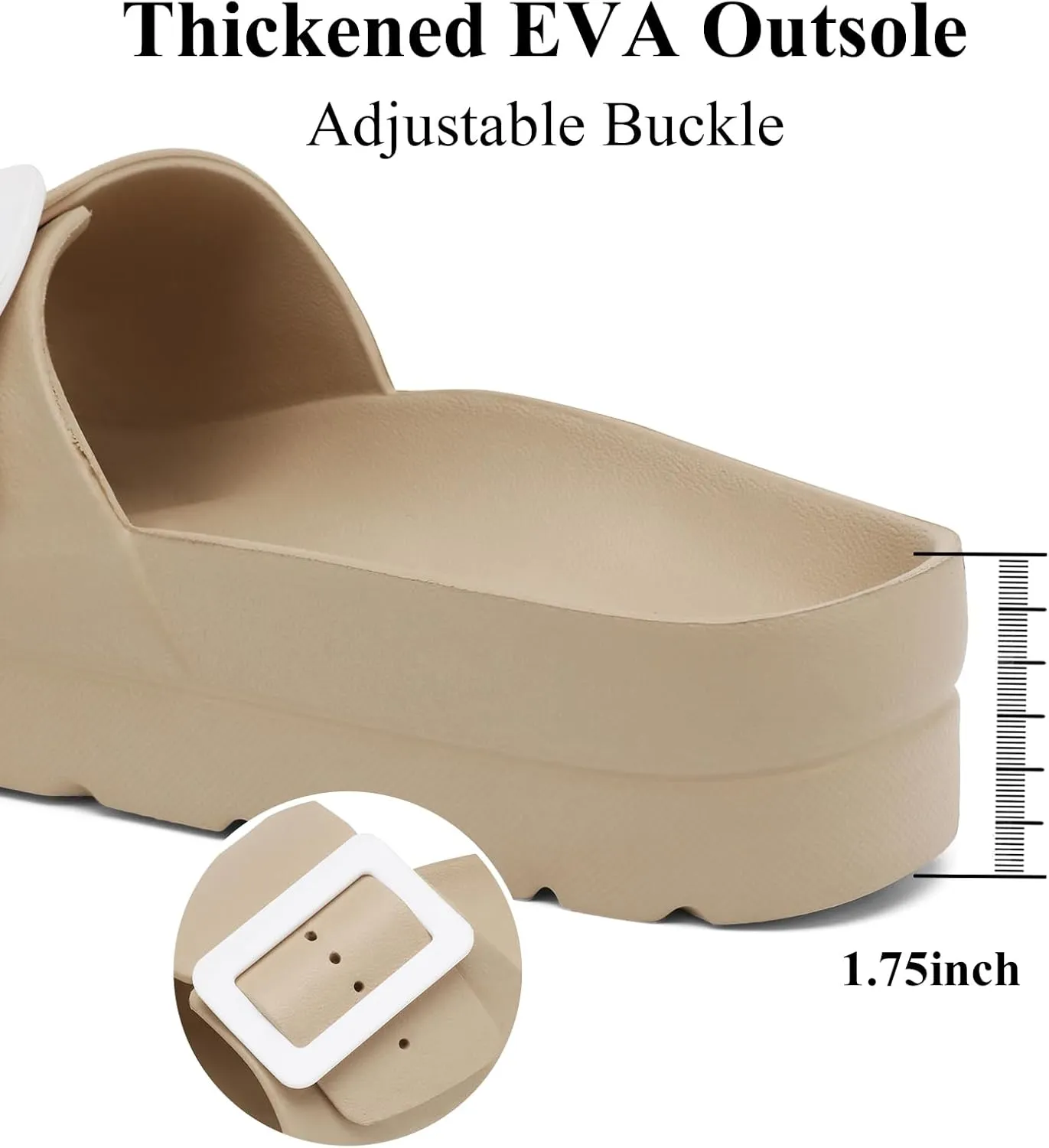Womens Platform Sandals with Arch Support, Adjustable Buckle Beach Sandal Woman Comfort Lightweight Ultra Cushion EVA Slides