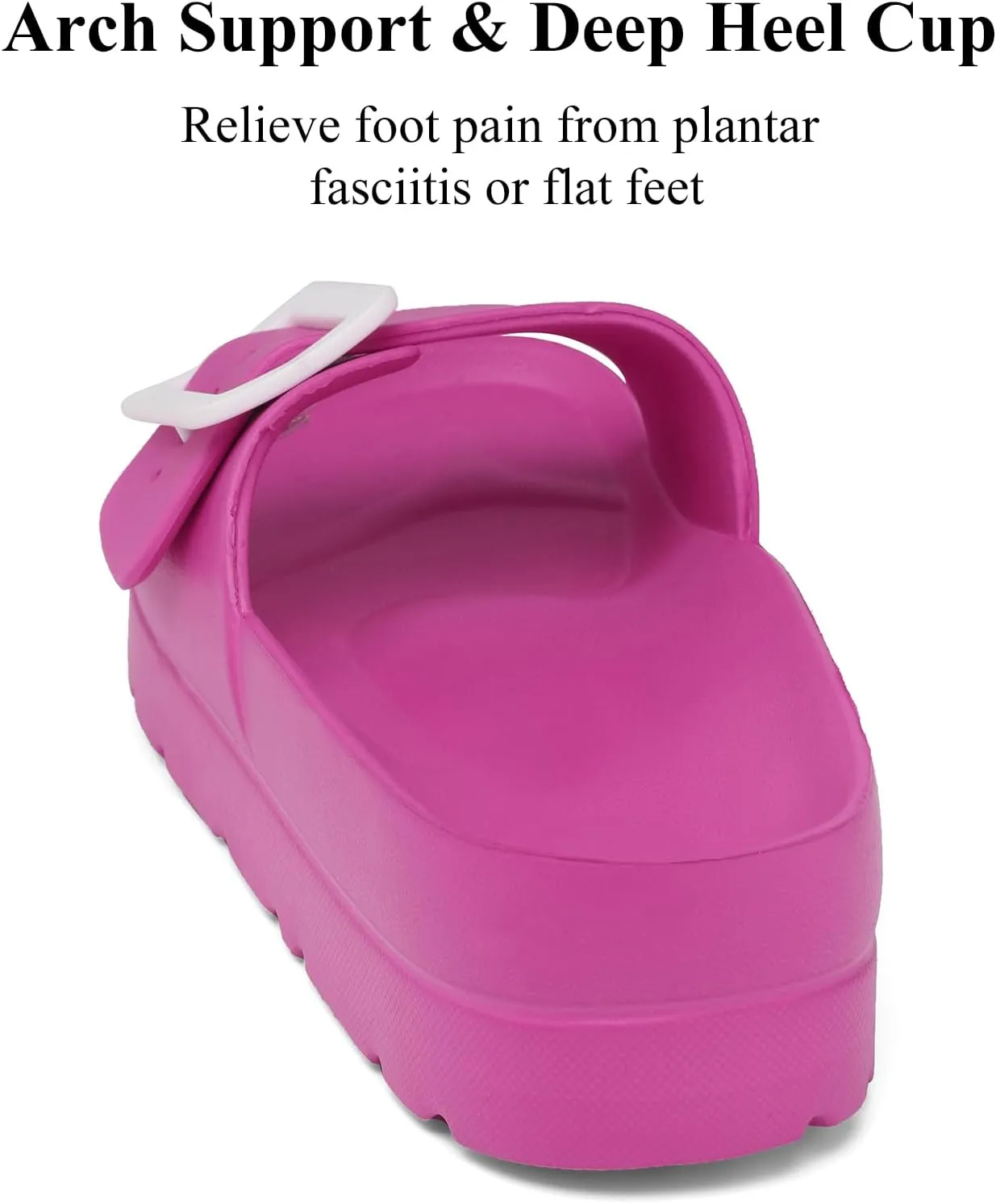 Womens Platform Sandals with Arch Support, Adjustable Buckle Beach Sandal Woman Comfort Lightweight Ultra Cushion EVA Slides