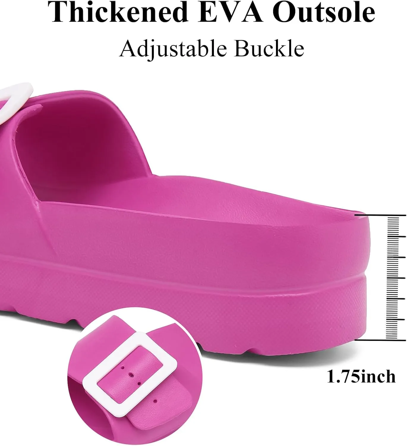Womens Platform Sandals with Arch Support, Adjustable Buckle Beach Sandal Woman Comfort Lightweight Ultra Cushion EVA Slides