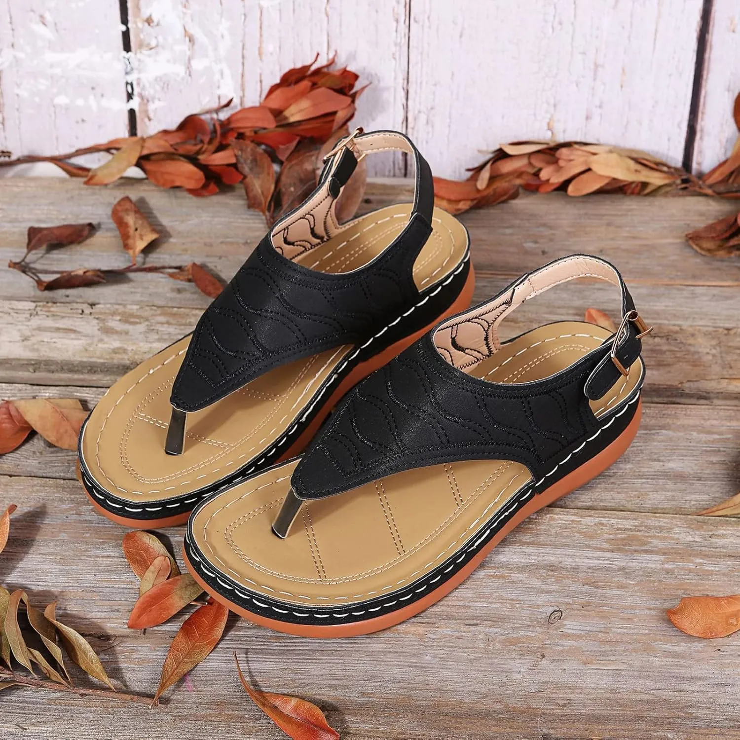Women's Wellmesi Orthopedic Clip Toe Sandals with Arch Support,Dimleen Diabetic Wedge Buckle Anti-Slip Walking Flipflops