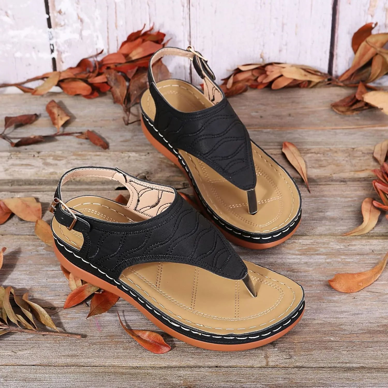 Women's Wellmesi Orthopedic Clip Toe Sandals with Arch Support,Dimleen Diabetic Wedge Buckle Anti-Slip Walking Flipflops