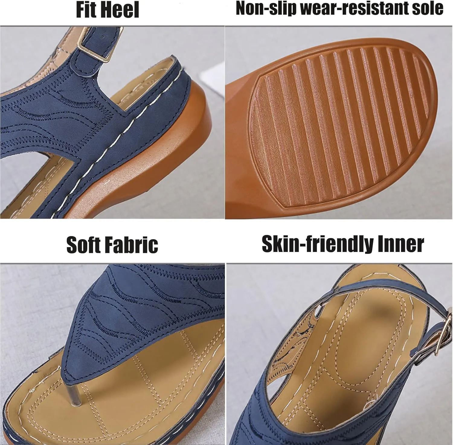 Women's Wellmesi Orthopedic Clip Toe Sandals with Arch Support,Dimleen Diabetic Wedge Buckle Anti-Slip Walking Flipflops