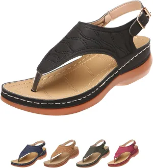 Women's Wellmesi Orthopedic Clip Toe Sandals with Arch Support,Dimleen Diabetic Wedge Buckle Anti-Slip Walking Flipflops