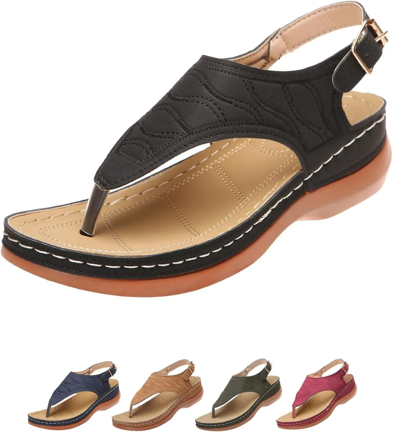 Women's Wellmesi Orthopedic Clip Toe Sandals with Arch Support,Dimleen Diabetic Wedge Buckle Anti-Slip Walking Flipflops