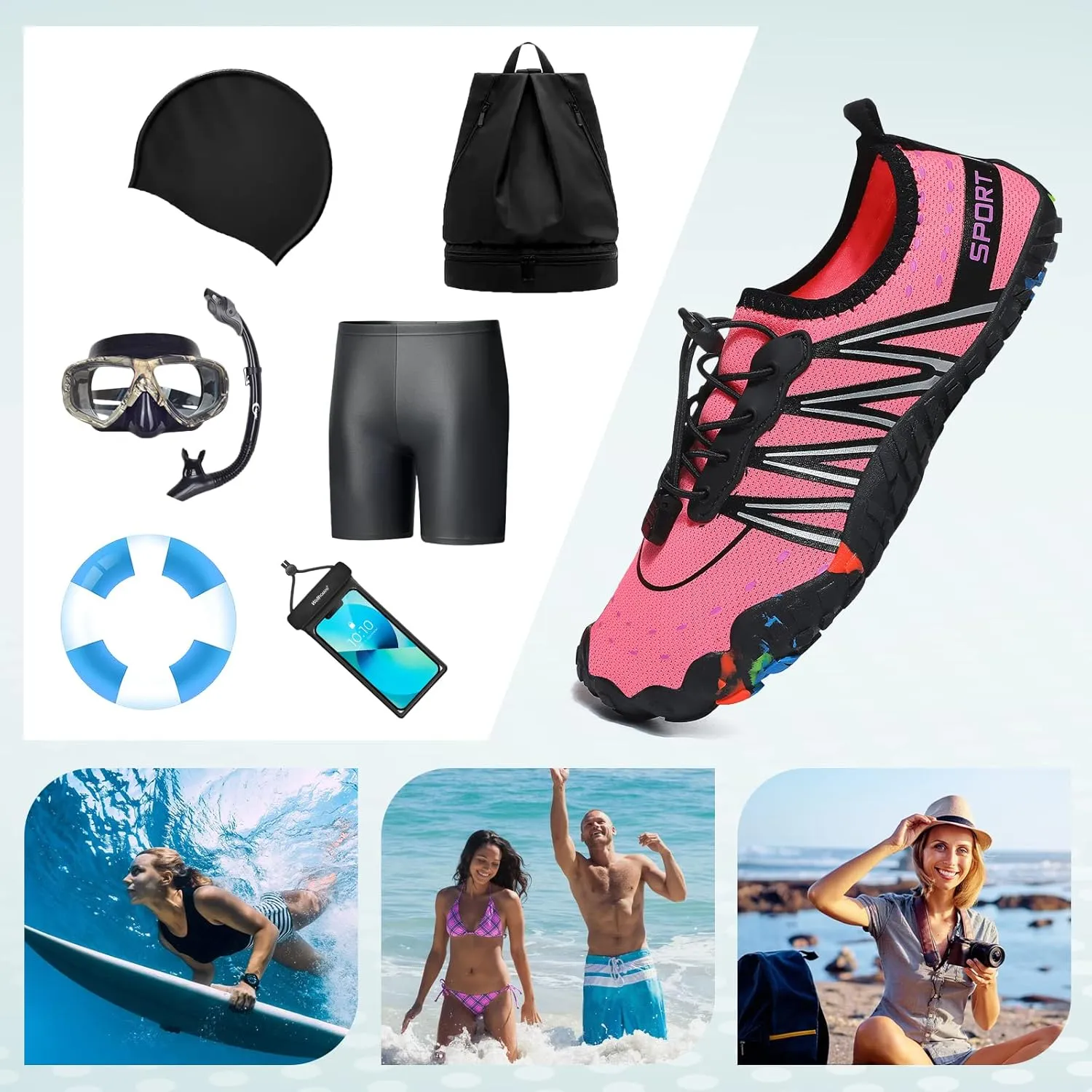 ziitop Water Shoes for Men Women Beach Barefoot Swim Rock Climbing Pool Shoes Socks, Anti-Slip Breathable Quick Dry Lightweight Slip-on, Outdoor Sport Hiking Walking Boating Fishing Diving Surfing