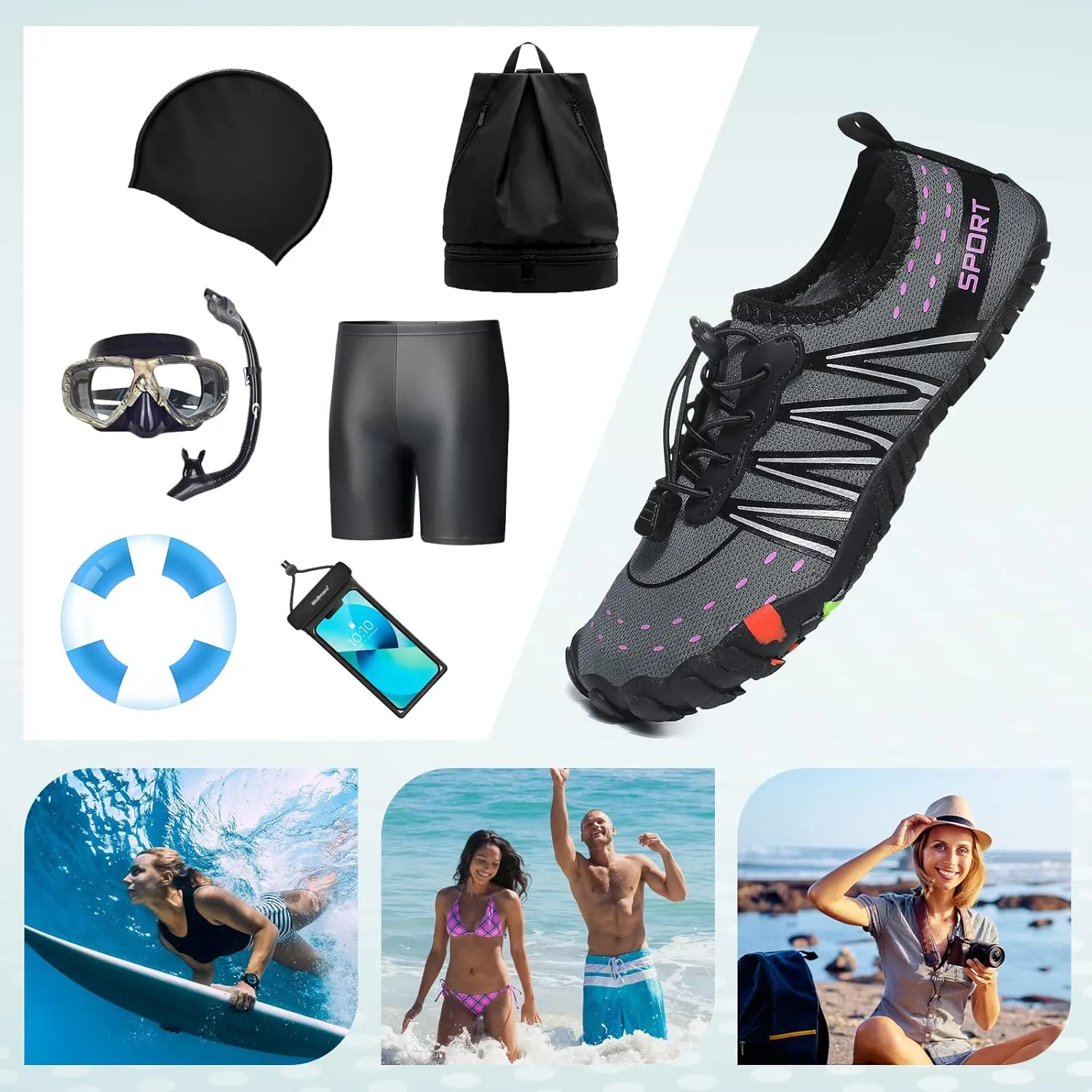 ziitop Water Shoes for Men Women Beach Barefoot Swim Rock Climbing Pool Shoes Socks, Anti-Slip Breathable Quick Dry Lightweight Slip-on, Outdoor Sport Hiking Walking Boating Fishing Diving Surfing